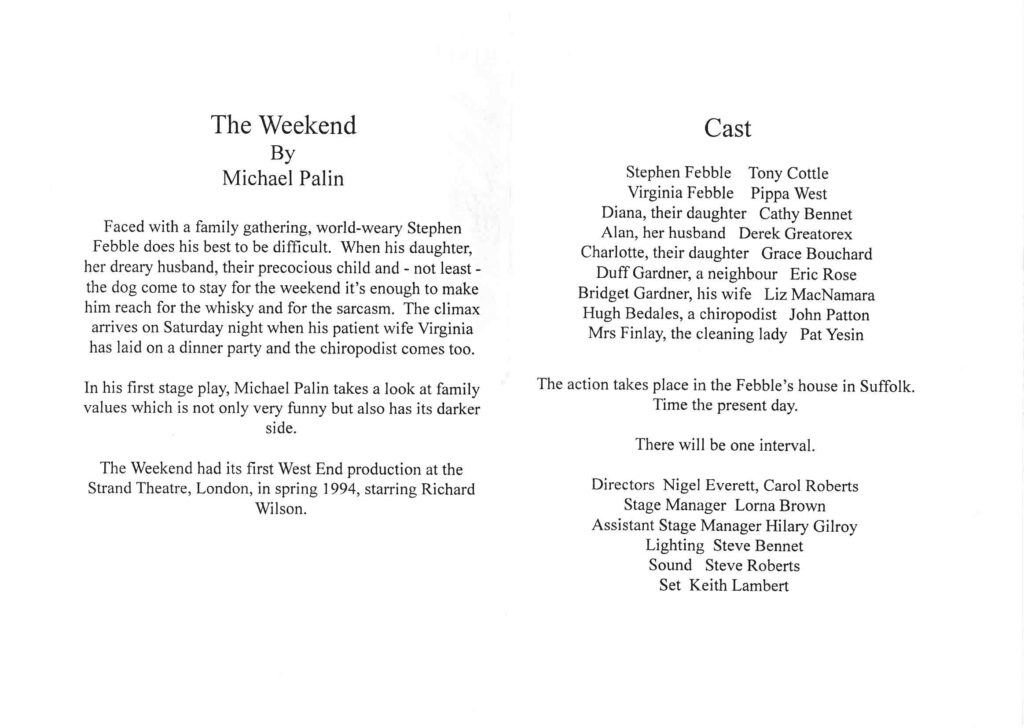 Leaflet for the play 'The Weekend' presented by the Bishopsteignton Players inside