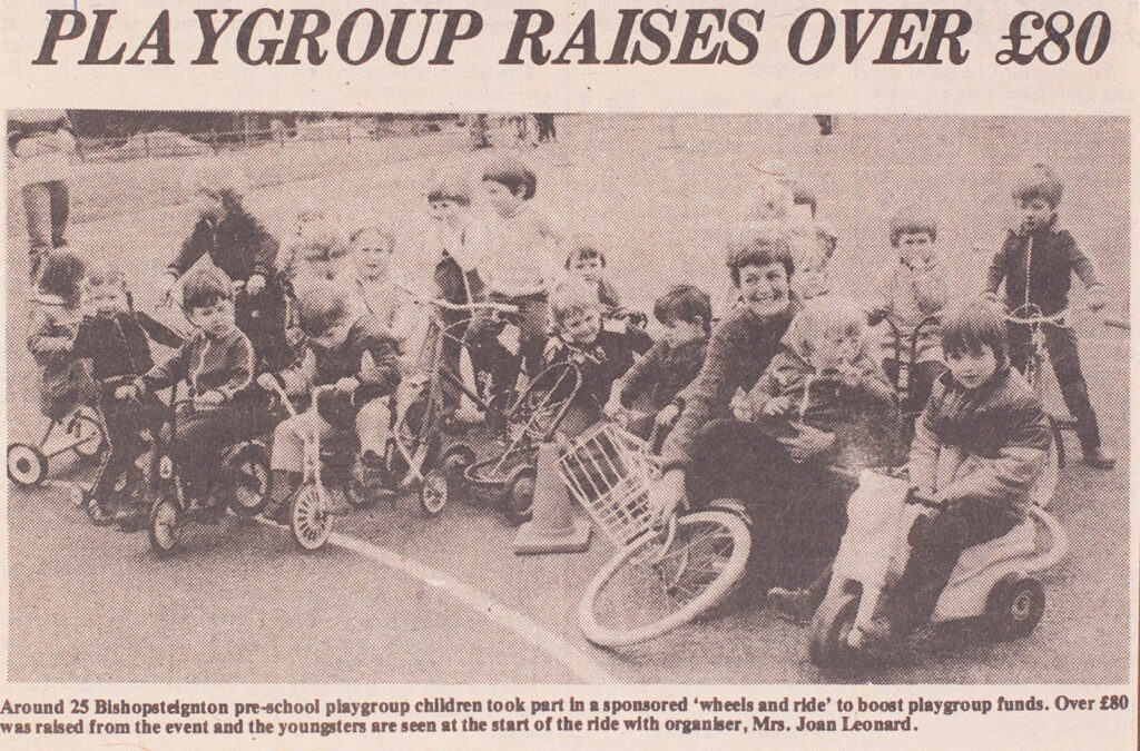 Newspaper Cutting is Titled: 'Playgroup Raises over £80'