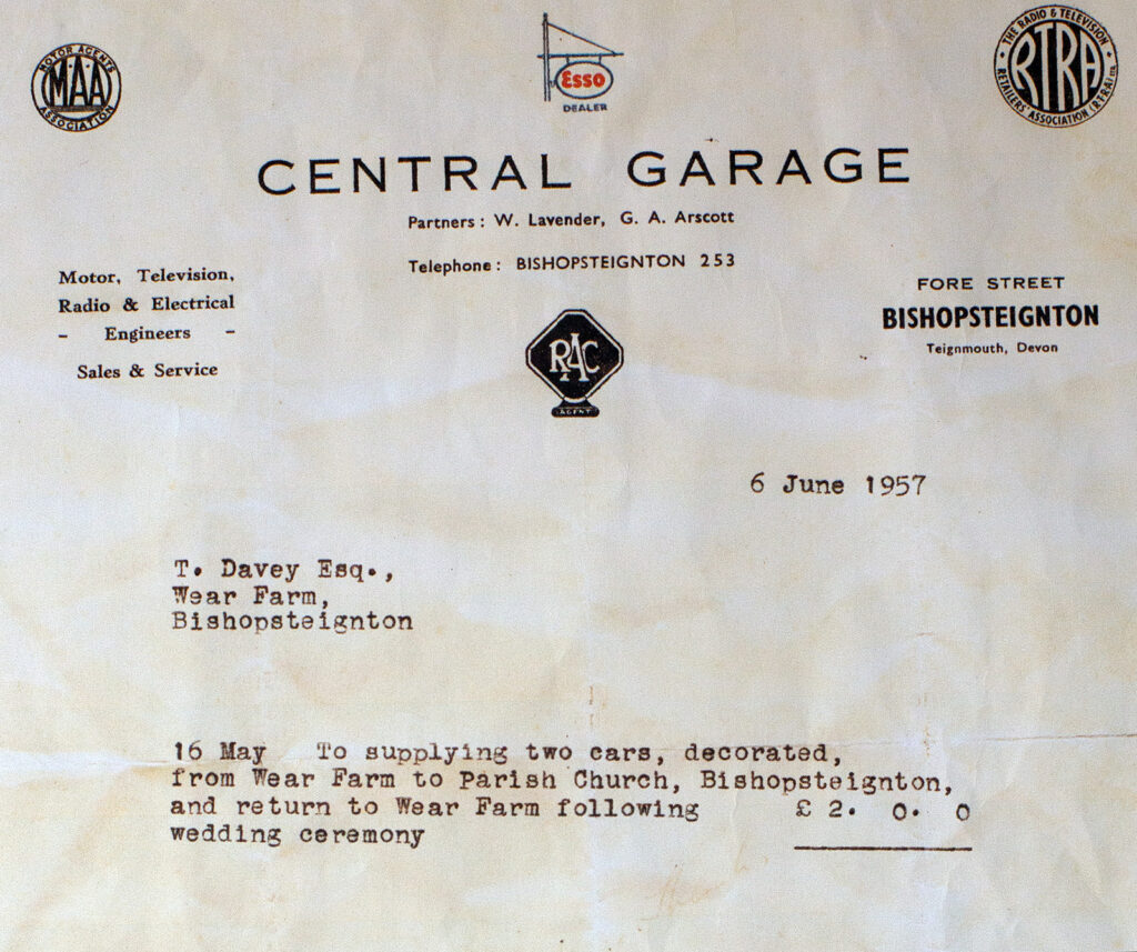 Printed Material Invoice with reference to the Central Garage