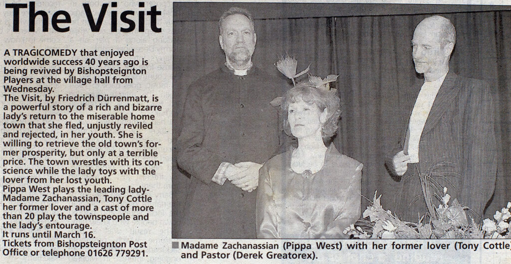 Newspaper Cutting for Bishopsteignton Players play 'The Visit'